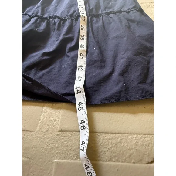 Quince Navy Blue Organic Cotton Smocked Tiered Maxi Dress Ruffle Strap XL - Picture 7 of 9